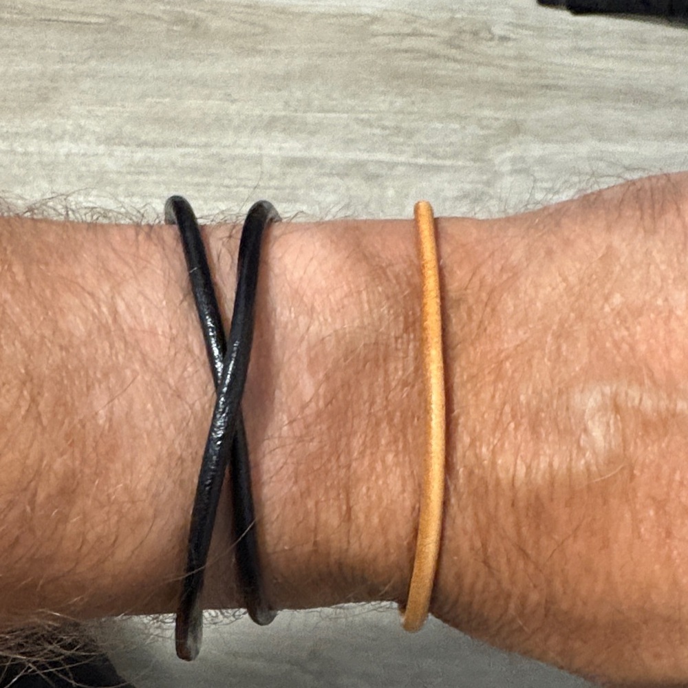 Men's Black and Tan Leather Bracelet Set